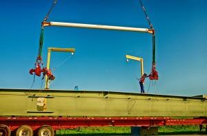 Ironworkers Rigging a Bridge Beam for a Pick by the Crane at the Port of Indiana.