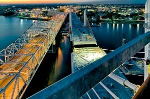 Sunset on the downtown span.